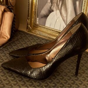Zara Black Leather Snakeskin Heels